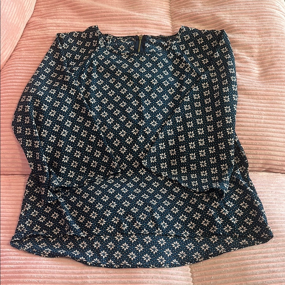 Blue and White Patterned Top